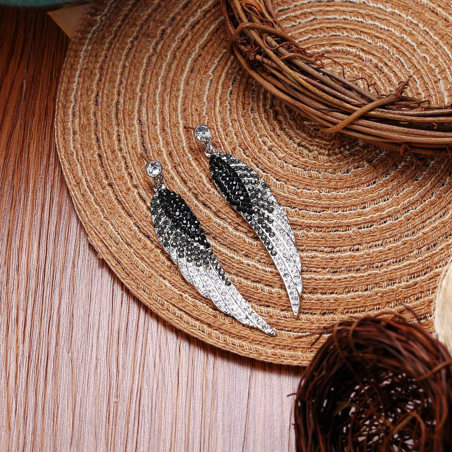 EVER FAITH Austrian Crystal Bridal Angel Wing Dangle Earrings