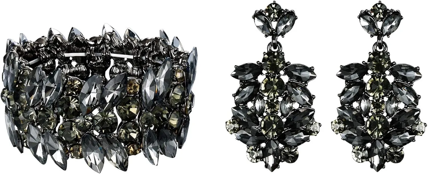 EVER FAITH Austrian Crystal Bride Wedding Jewelry Sets Art Deco Bridal Prom Earrings Stretch Bracelet Set