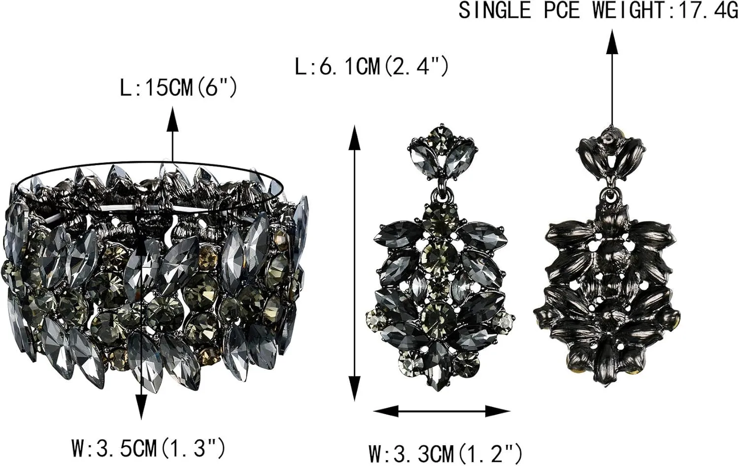 EVER FAITH Austrian Crystal Bride Wedding Jewelry Sets Art Deco Bridal Prom Earrings Stretch Bracelet Set