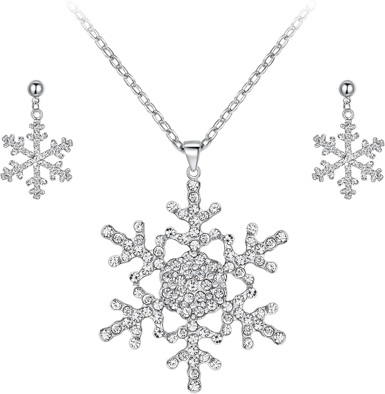 EVER FAITH Austrian Crystal Snowflake Necklace Earrings Set