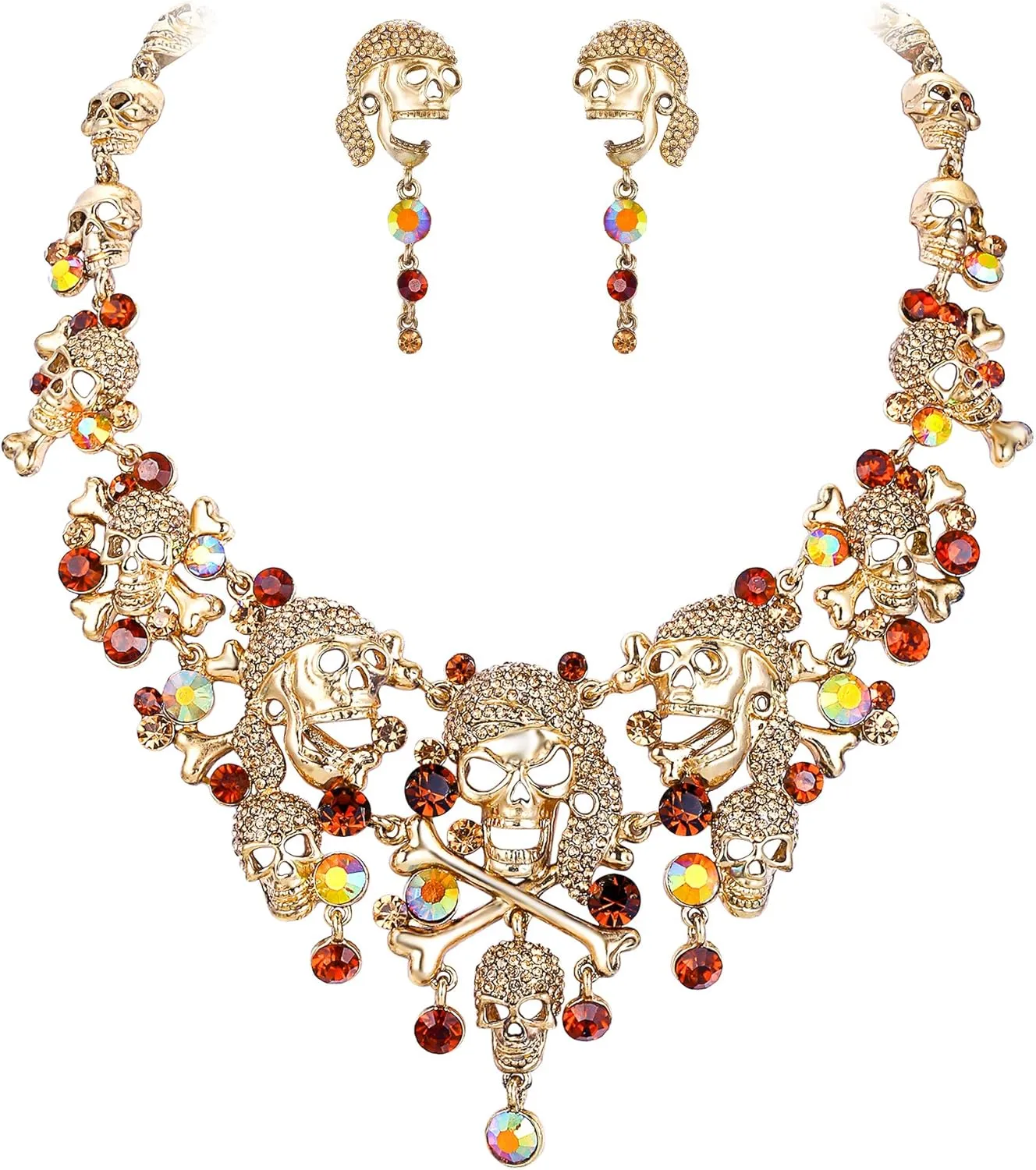 EVER FAITH Austrian Crystal Vintage Style Halloween Skull Bone Cross Necklace Earrings Set