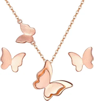 EVER FAITH Bridal Jewelry 925 Sterling Silver Elegant Butterfly Insect Adjustable Pendant Necklace Stud Earrings Set