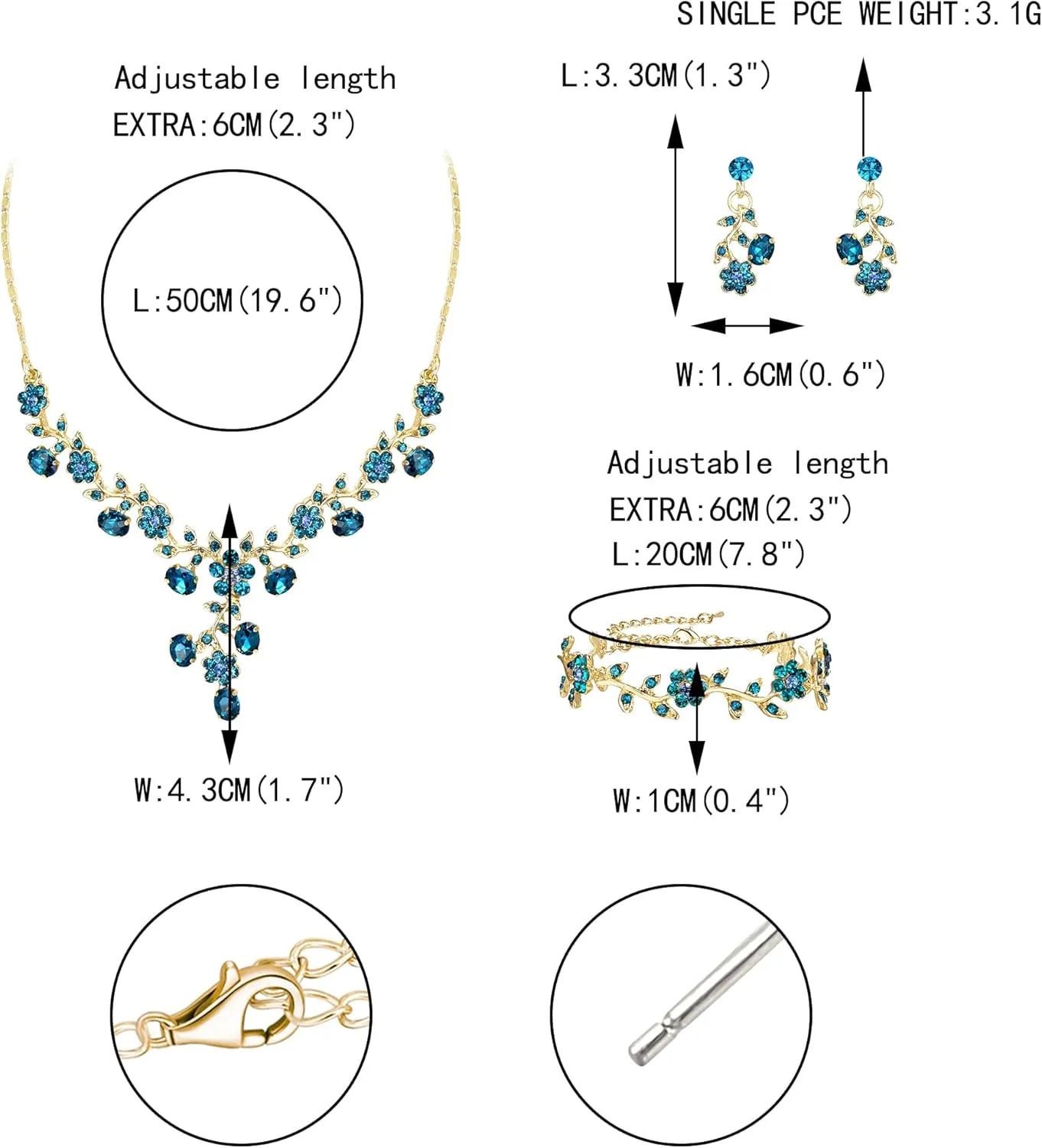 EVER FAITH Bridal Jewelry Sets for Wedding Crystal Flower Leaf Costume Pendant Necklace Earrings Bracelet Set for Women