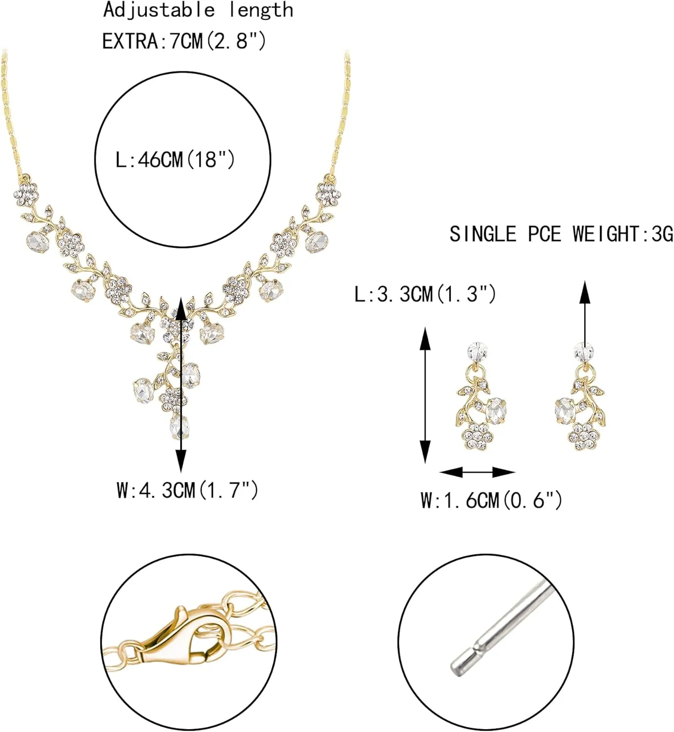EVER FAITH Bridal Jewelry Sets for Wedding Rhinestone Crystal Flower Leaf Costume Pendant Necklace Earrings Set for Women