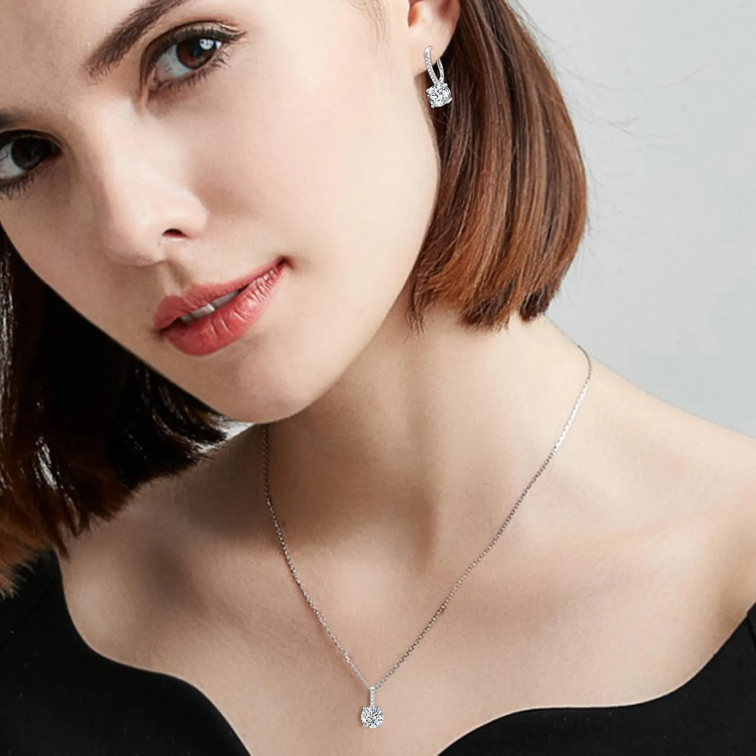 EVER FAITH Bridal Wedding Jewelry Set, 925 Sterling Silver Sparkly Round Cut White CZ Birthstone Hypoallergenic Engagement Necklace Earrings Set