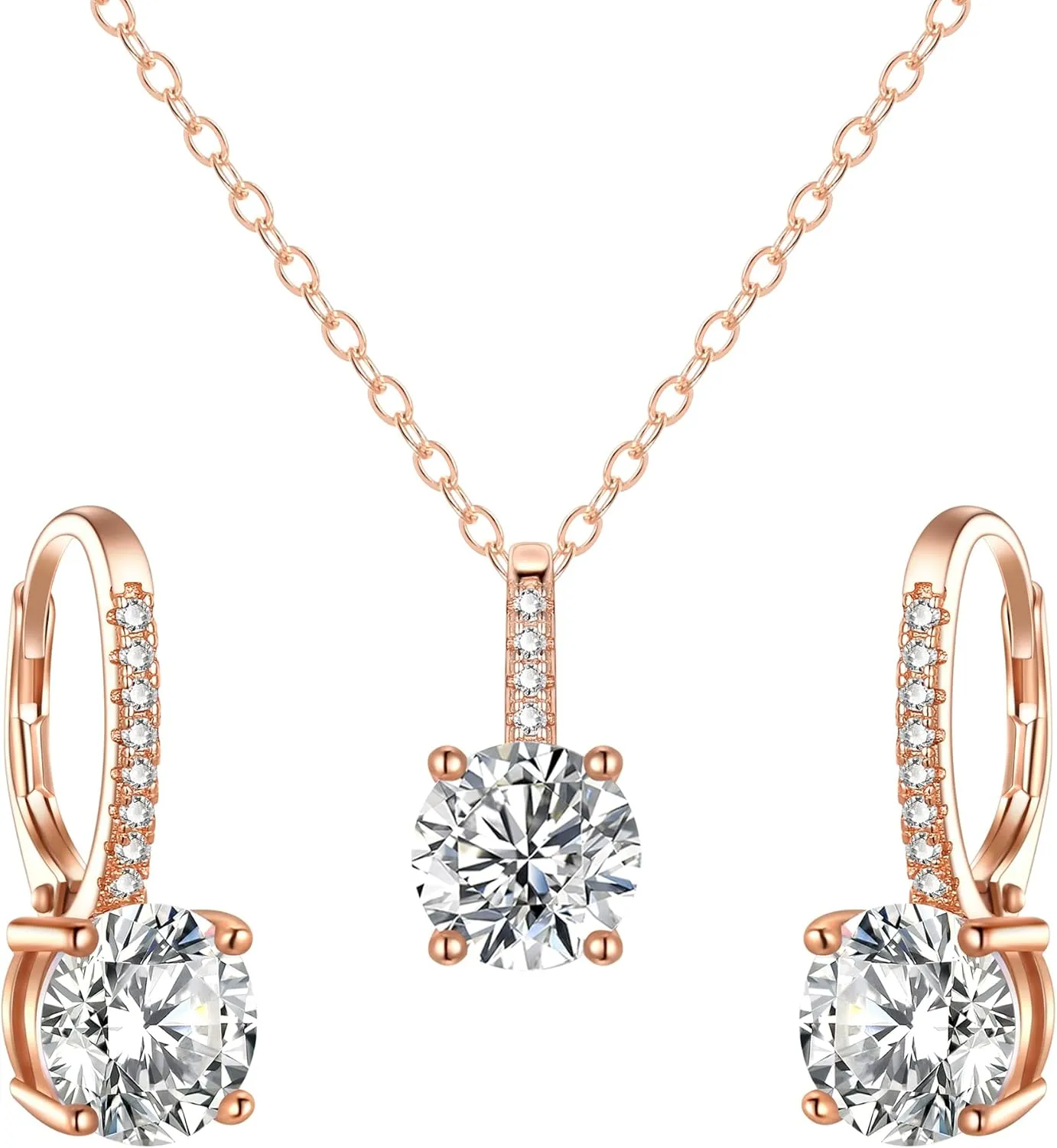 EVER FAITH Bridal Wedding Jewelry Set, 925 Sterling Silver Sparkly Round Cut White CZ Birthstone Hypoallergenic Engagement Necklace Earrings Set