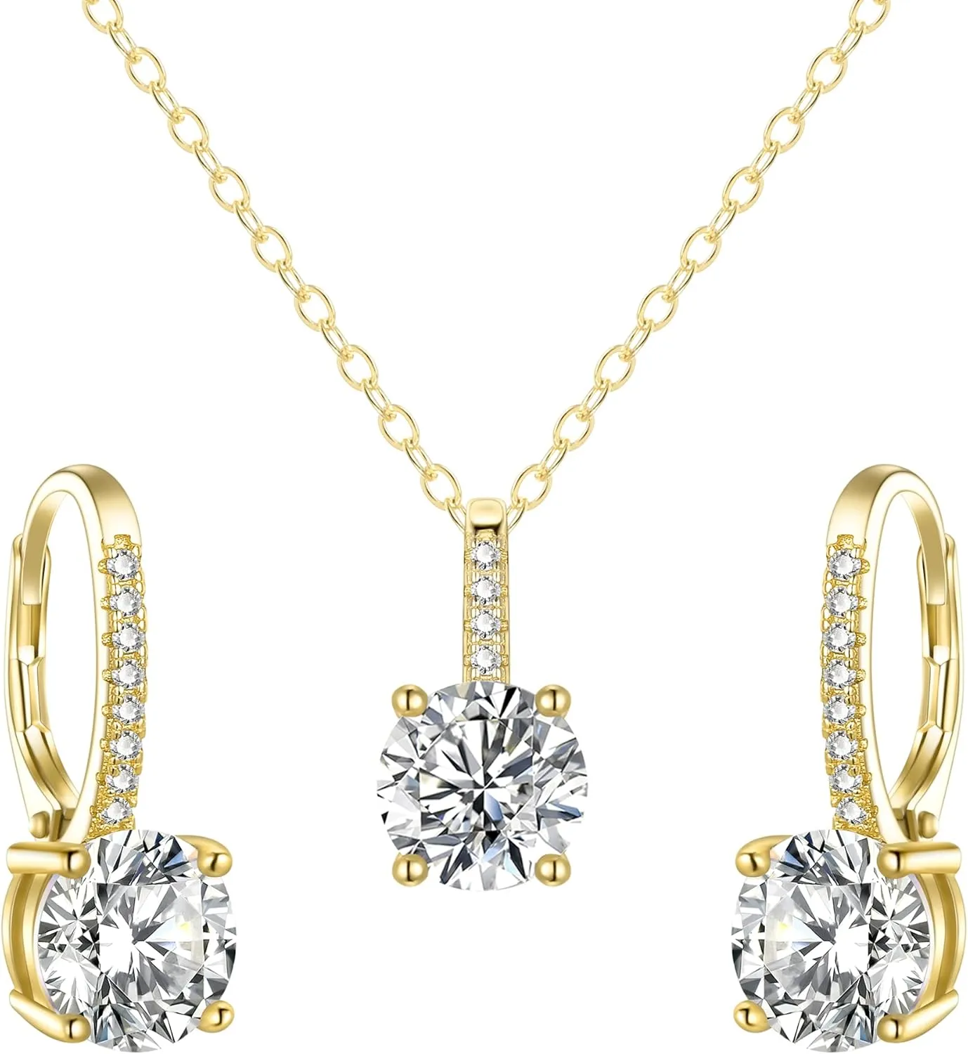 EVER FAITH Bridal Wedding Jewelry Set, 925 Sterling Silver Sparkly Round Cut White CZ Birthstone Hypoallergenic Engagement Necklace Earrings Set