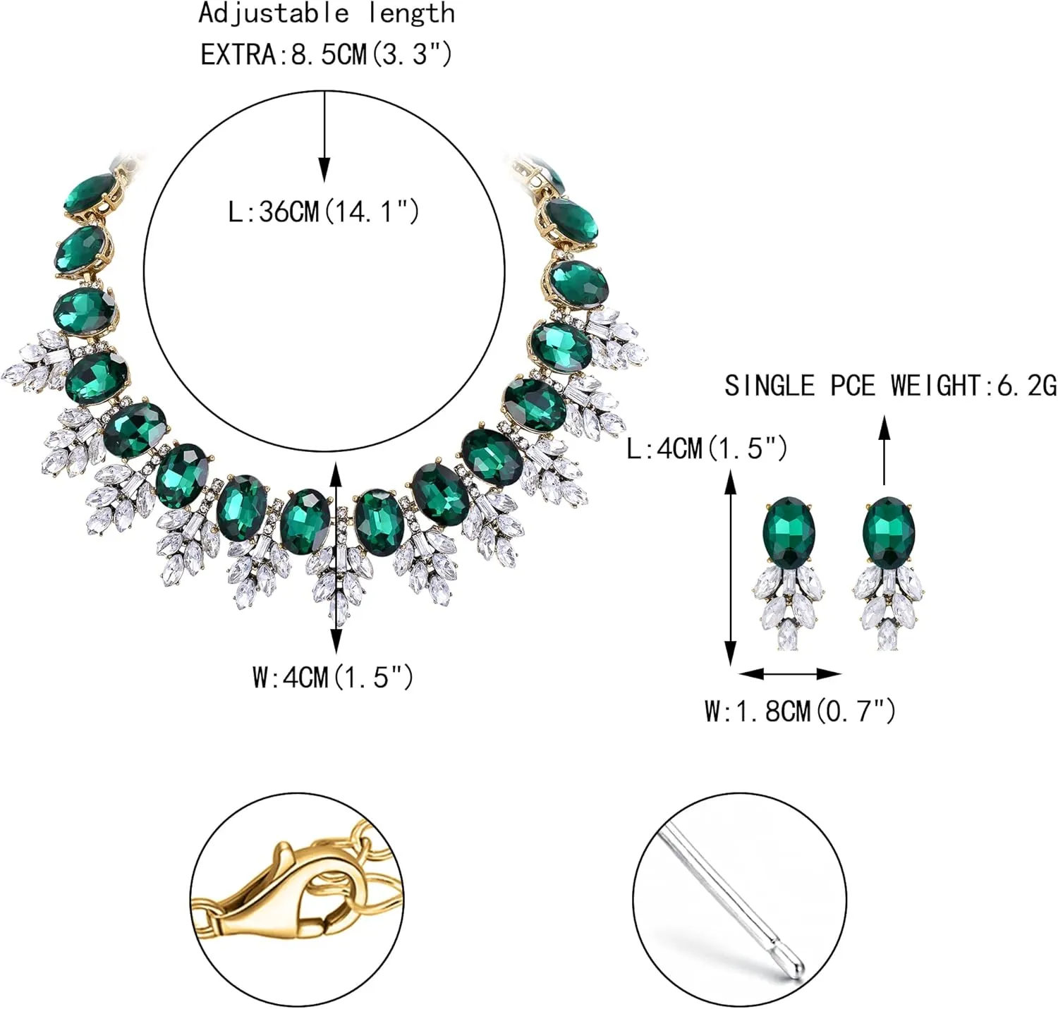 EVER FAITH Costume Crystal Marquise Statement Jewelry Set, Vintage Oval Rhinestone Choker Pendant Necklace Earrings Set for Women