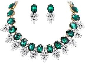 EVER FAITH Costume Crystal Marquise Statement Jewelry Set, Vintage Oval Rhinestone Choker Pendant Necklace Earrings Set for Women