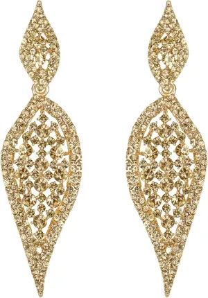 EVER FAITH Costume Party Jewelry 2 Leaf Round Crystal Hollow-out Pierced Chandelier Dangle Earrings for Women