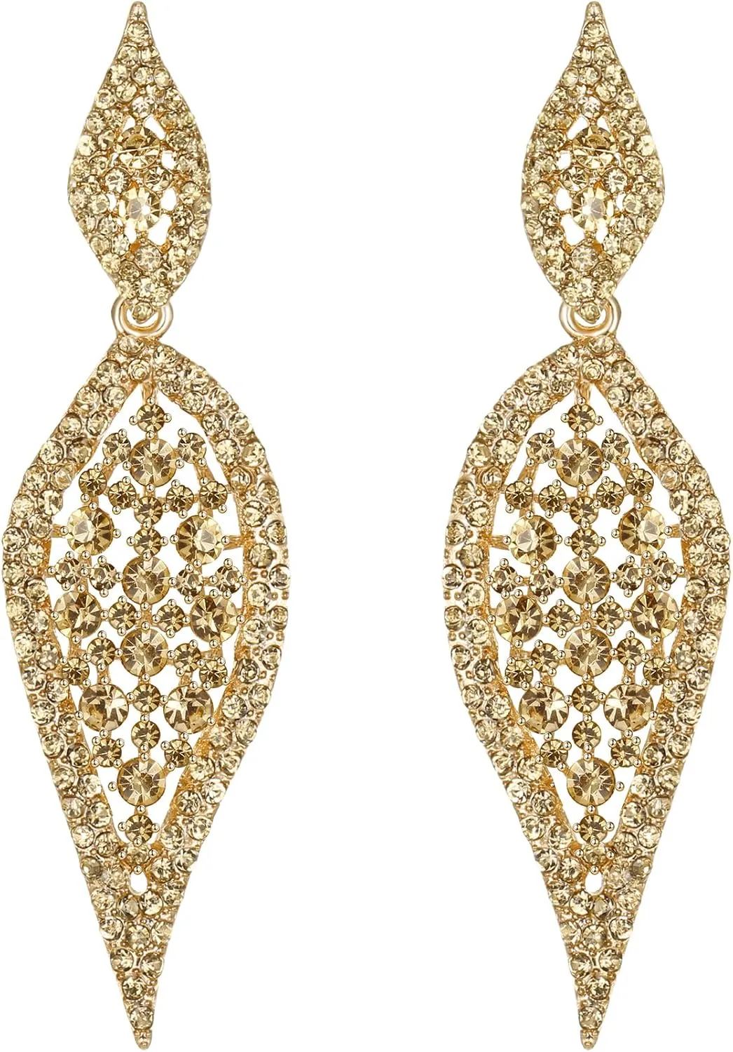 EVER FAITH Costume Party Jewelry 2 Leaf Round Crystal Hollow-out Pierced Chandelier Dangle Earrings for Women