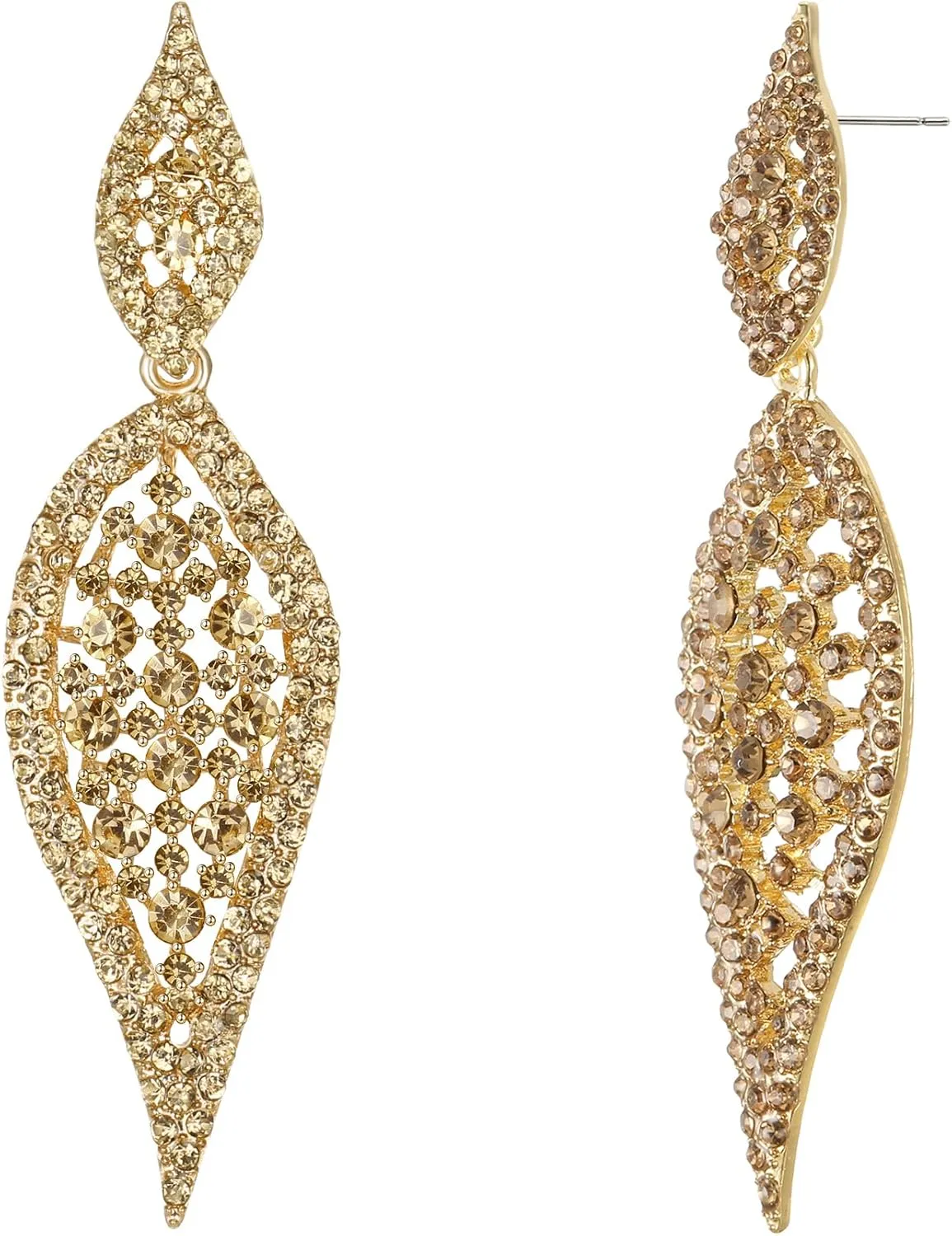 EVER FAITH Costume Party Jewelry 2 Leaf Round Crystal Hollow-out Pierced Chandelier Dangle Earrings for Women