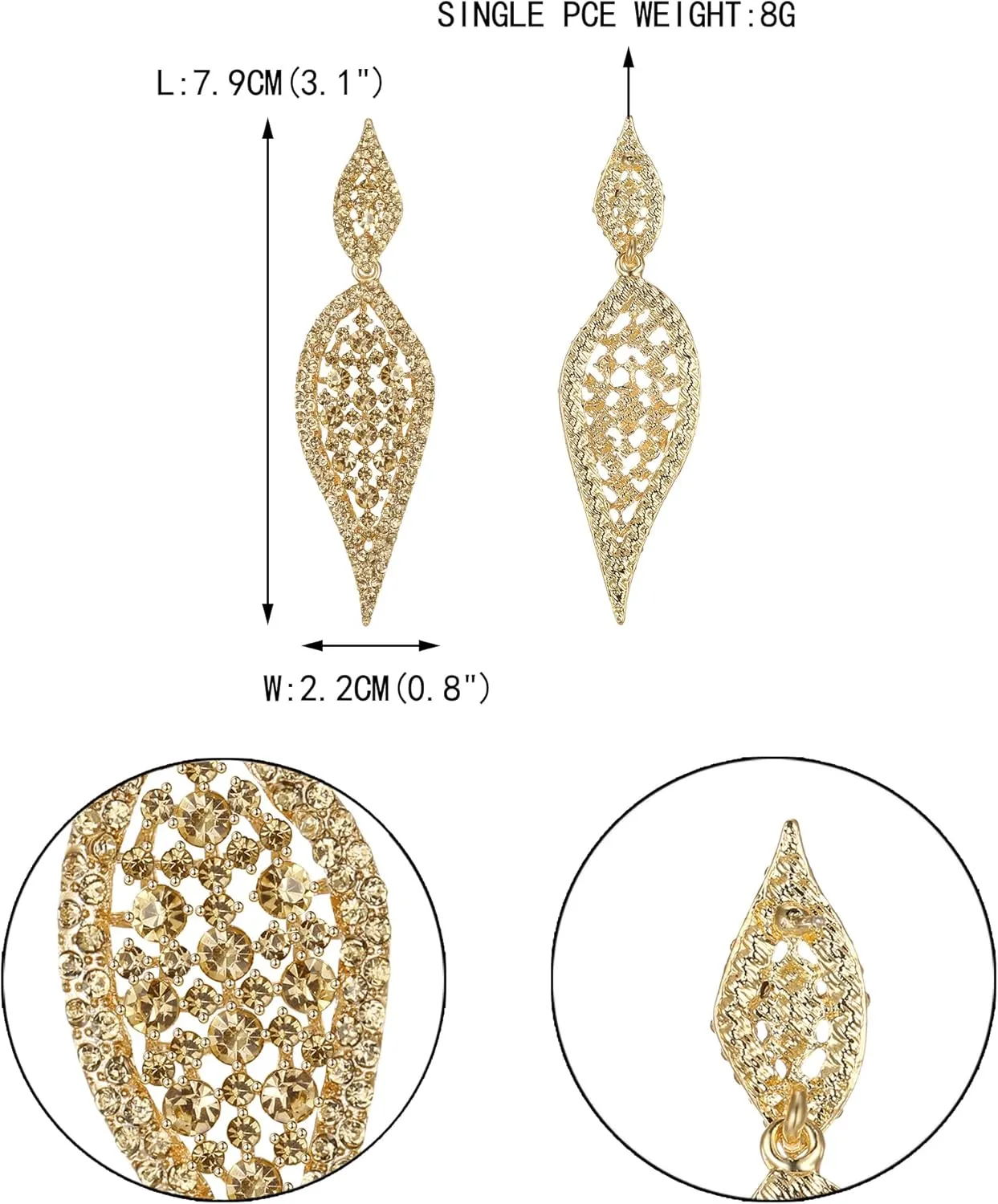 EVER FAITH Costume Party Jewelry 2 Leaf Round Crystal Hollow-out Pierced Chandelier Dangle Earrings for Women
