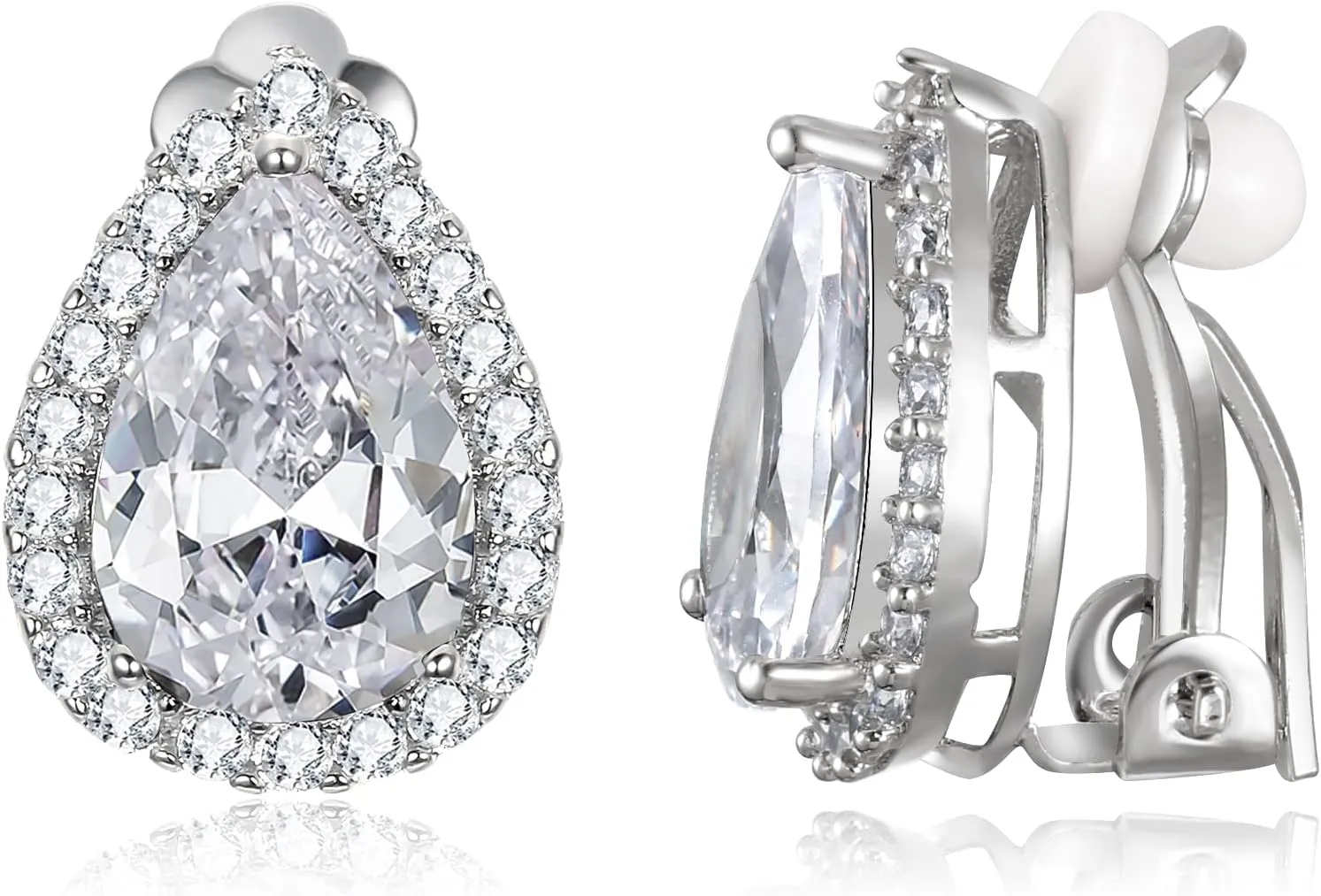 EVER FAITH Cubic Zirconia Wedding Clip On Earrings, Bridesmaids Gorgeous Teardrop Prong Setting Stud Earrings for Women