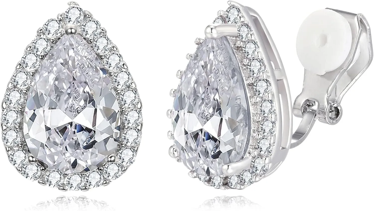 EVER FAITH Cubic Zirconia Wedding Clip On Earrings, Bridesmaids Gorgeous Teardrop Prong Setting Stud Earrings for Women