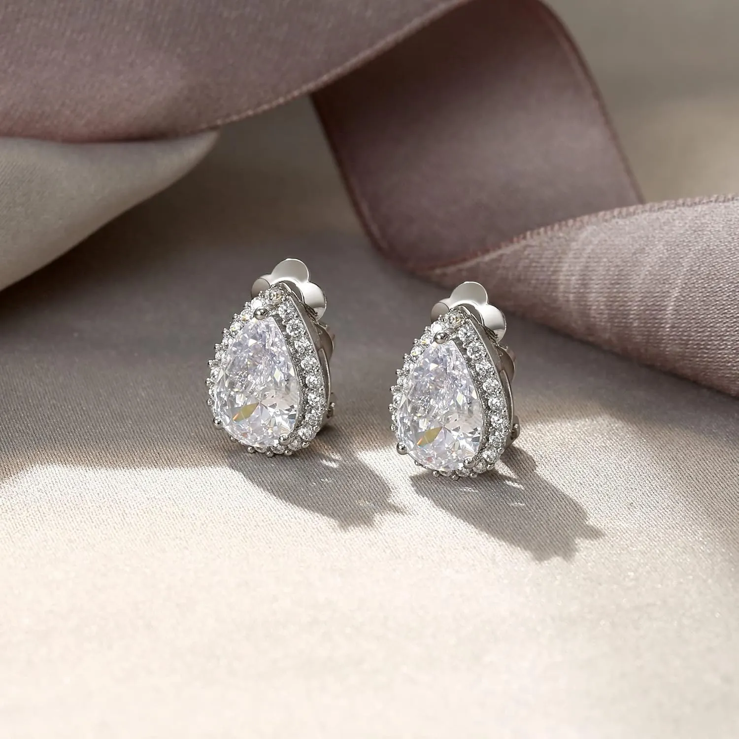 EVER FAITH Cubic Zirconia Wedding Clip On Earrings, Bridesmaids Gorgeous Teardrop Prong Setting Stud Earrings for Women