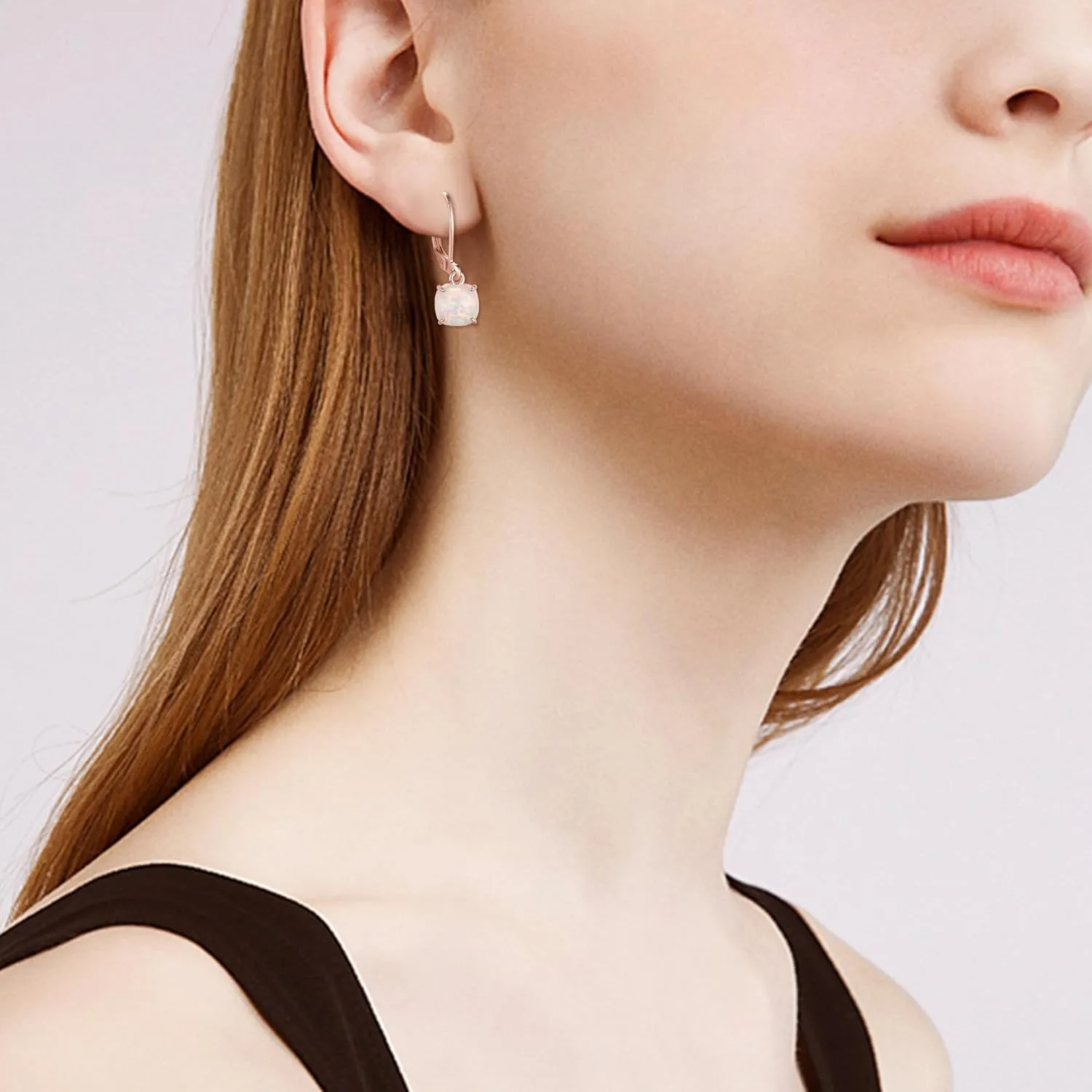 EVER FAITH Dainty Created Opal Earrings for Women, Glamour Halo Round October Birthstone Dangle Leverback Earring