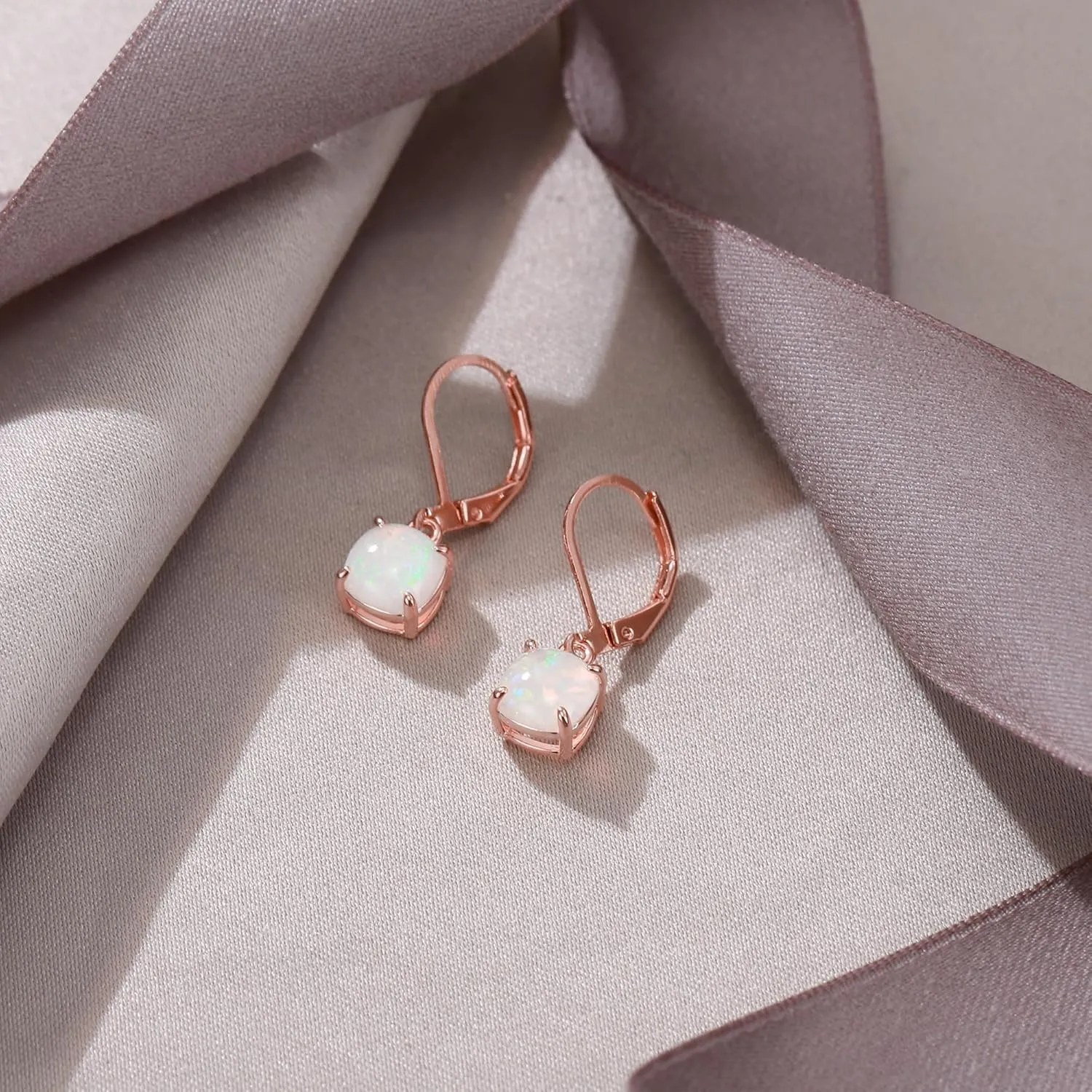 EVER FAITH Dainty Created Opal Earrings for Women, Glamour Halo Round October Birthstone Dangle Leverback Earring