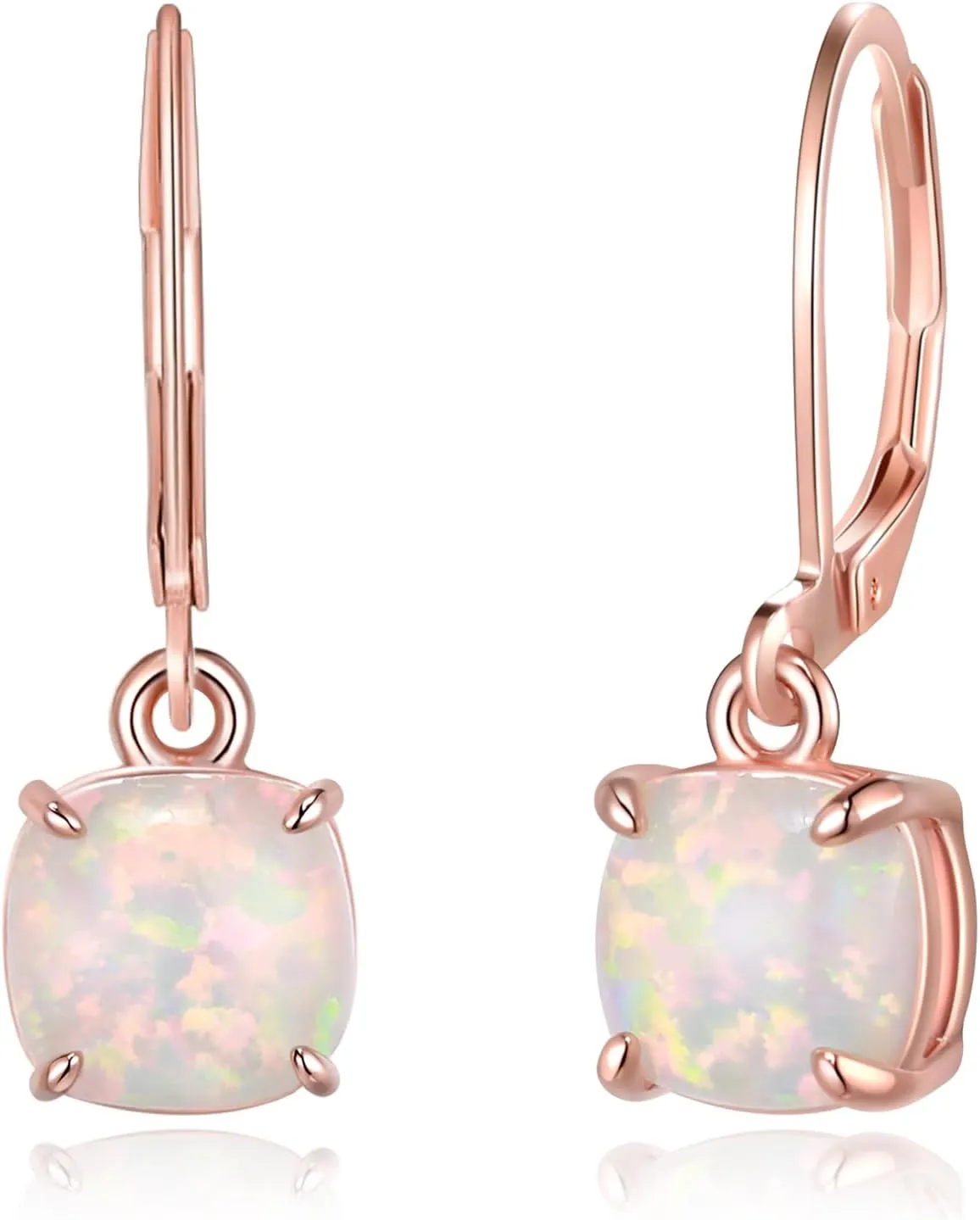 EVER FAITH Dainty Created Opal Earrings for Women, Glamour Halo Round October Birthstone Dangle Leverback Earring