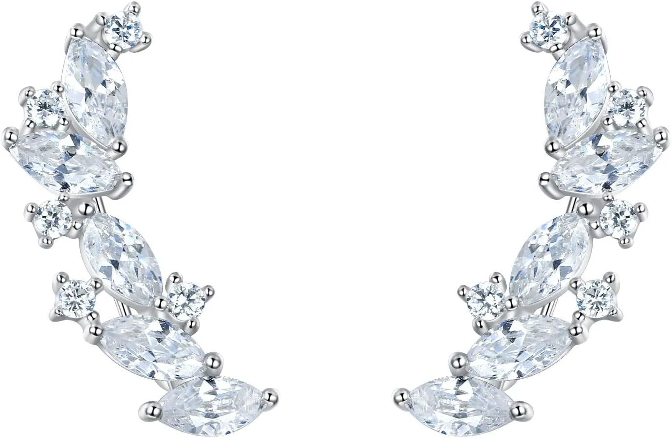EVER FAITH Ear Climber Crawler Cuff Wrap Earrings for Women 925 Sterling Silver Clear Marquise Cubic Zirconia