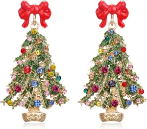EVER FAITH Fashion Christmas Tree Earrings for Holiday Party, Hypoallergenic Stylish Rhinestone Dangle Pierced Earring Jewelry Gifts for Women
