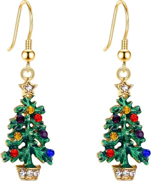 EVER FAITH Fashion Christmas Tree Earrings for Holiday Party, Hypoallergenic Stylish Rhinestone Dangle Pierced Earring Jewelry Gifts for Women