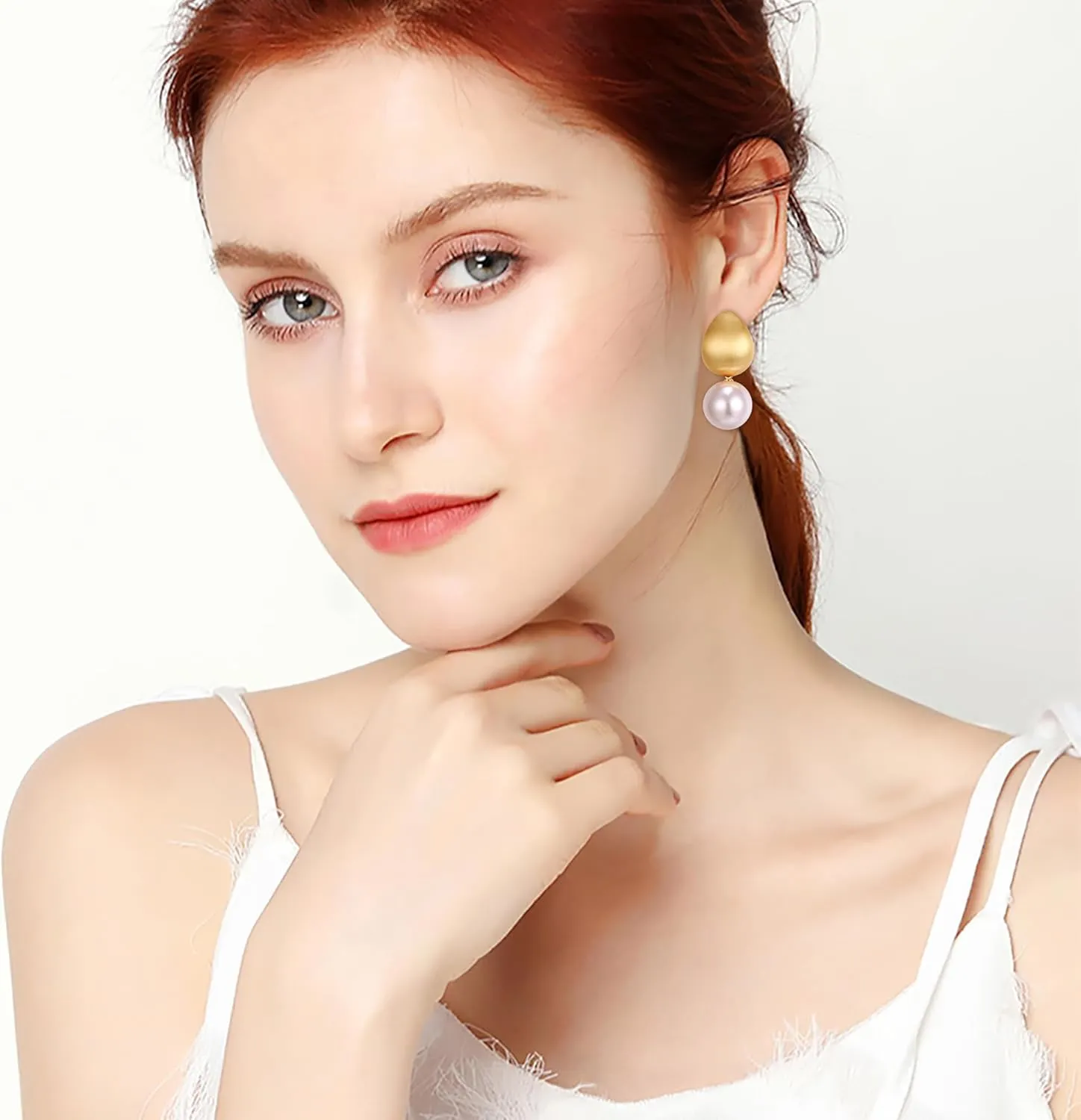 EVER FAITH Fashion Round Disc Faux Pearl Dangle Earrings, Gold and Silver Circle Coin Geometric Flat Hammered Drop Pierced Earring Hypoallergenic Jewelry Gifts for Women