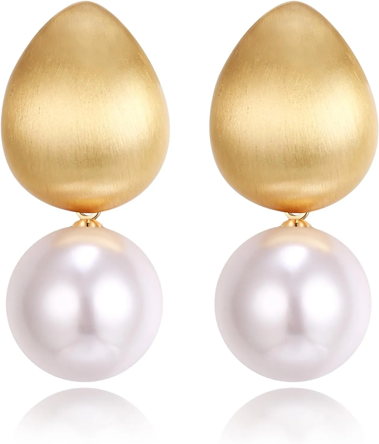 EVER FAITH Fashion Round Disc Faux Pearl Dangle Earrings, Gold and Silver Circle Coin Geometric Flat Hammered Drop Pierced Earring Hypoallergenic Jewelry Gifts for Women