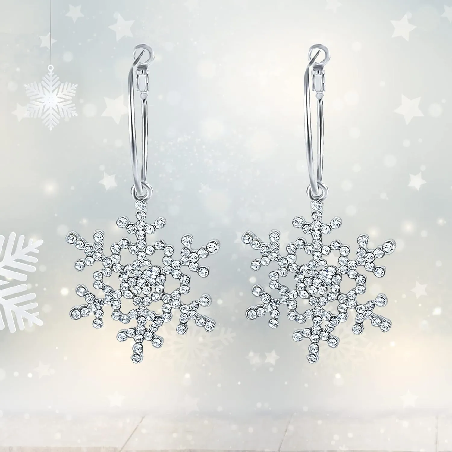 EVER FAITH Merry Christmas Gift Jewelry Crystal Winter Snowflake Hoop Dangle Earrings