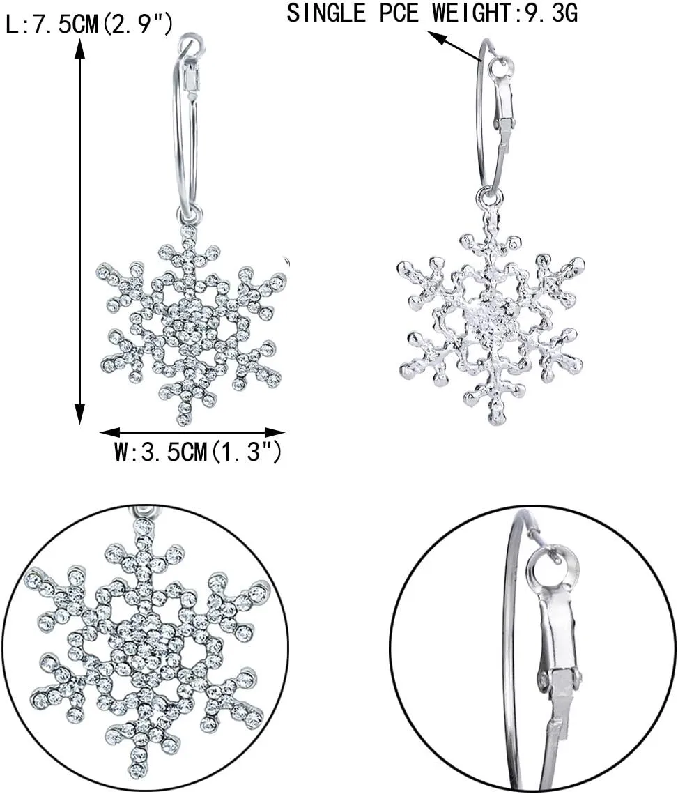 EVER FAITH Merry Christmas Gift Jewelry Crystal Winter Snowflake Hoop Dangle Earrings