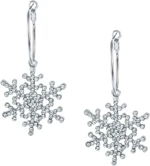 EVER FAITH Merry Christmas Gift Jewelry Crystal Winter Snowflake Hoop Dangle Earrings
