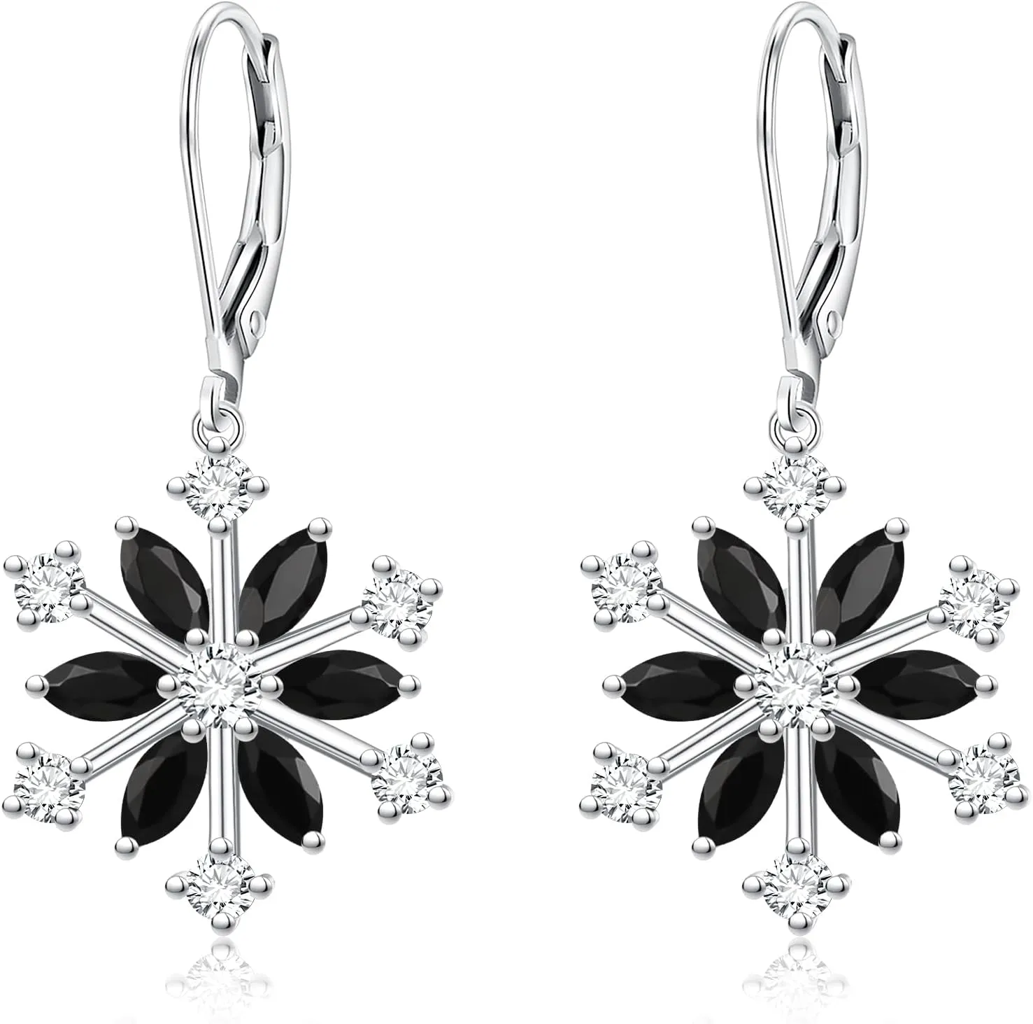EVER FAITH Snowflake Jewerly Sterling Silver Winter Accessory Sparkle Cubic Zirconia Flower Leverback Earrings for Womens