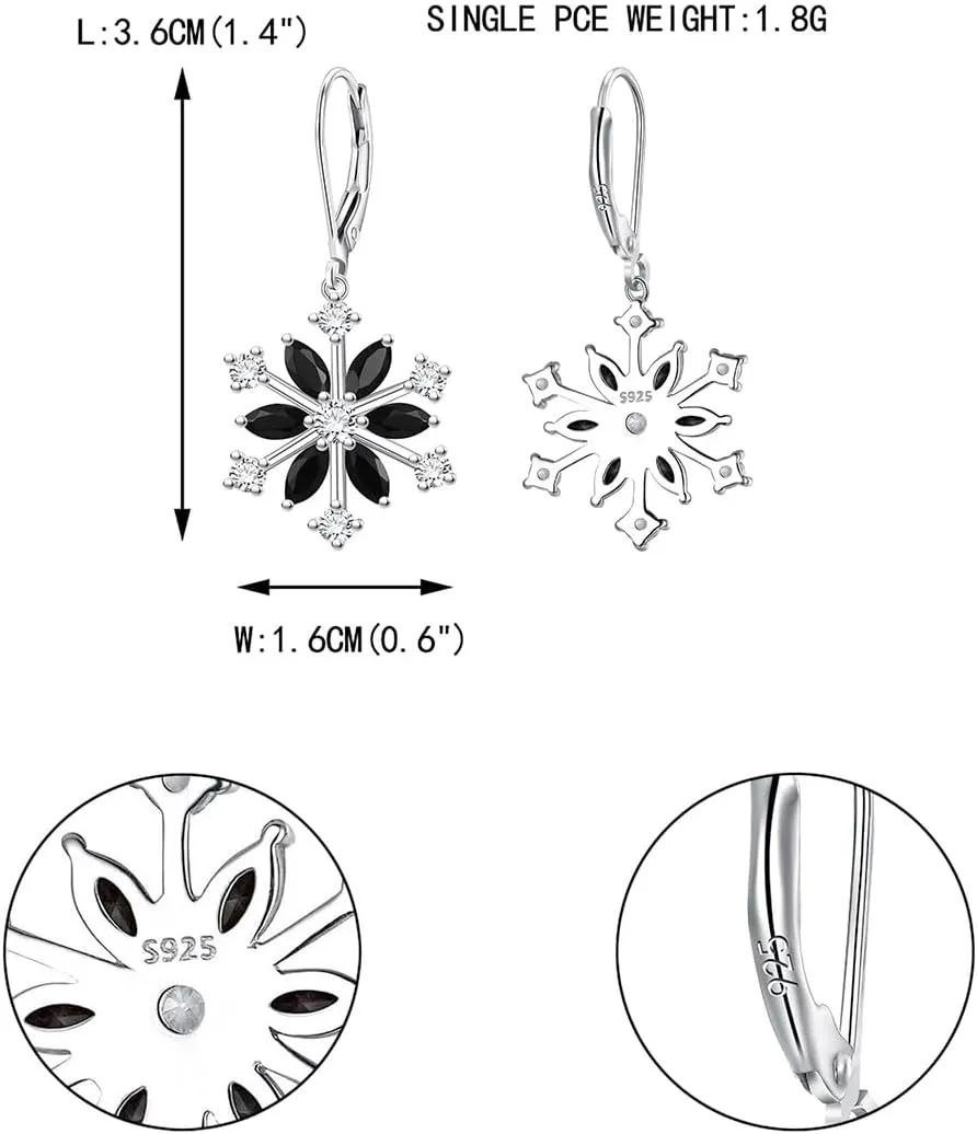 EVER FAITH Snowflake Jewerly Sterling Silver Winter Accessory Sparkle Cubic Zirconia Flower Leverback Earrings for Womens