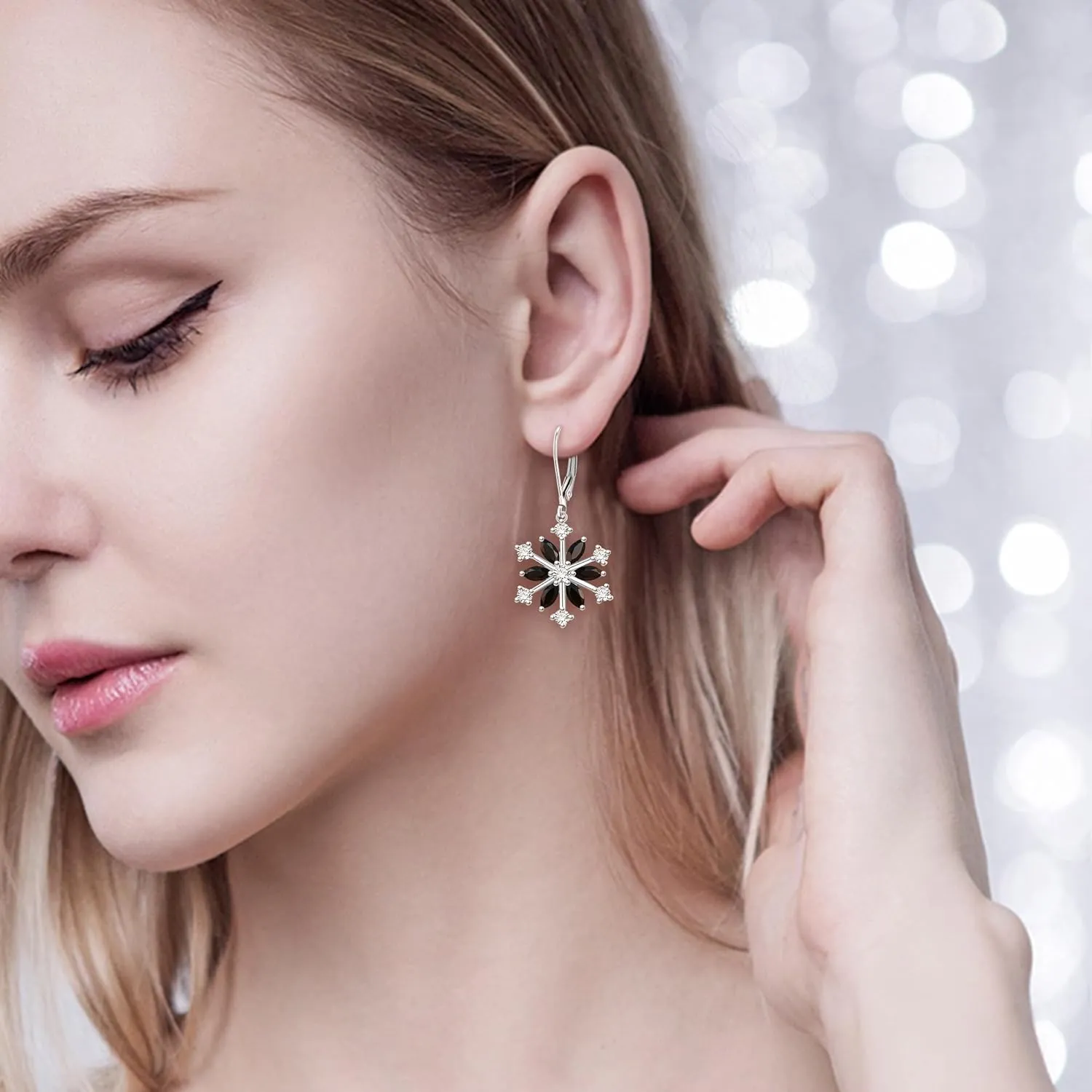 EVER FAITH Snowflake Jewerly Sterling Silver Winter Accessory Sparkle Cubic Zirconia Flower Leverback Earrings for Womens