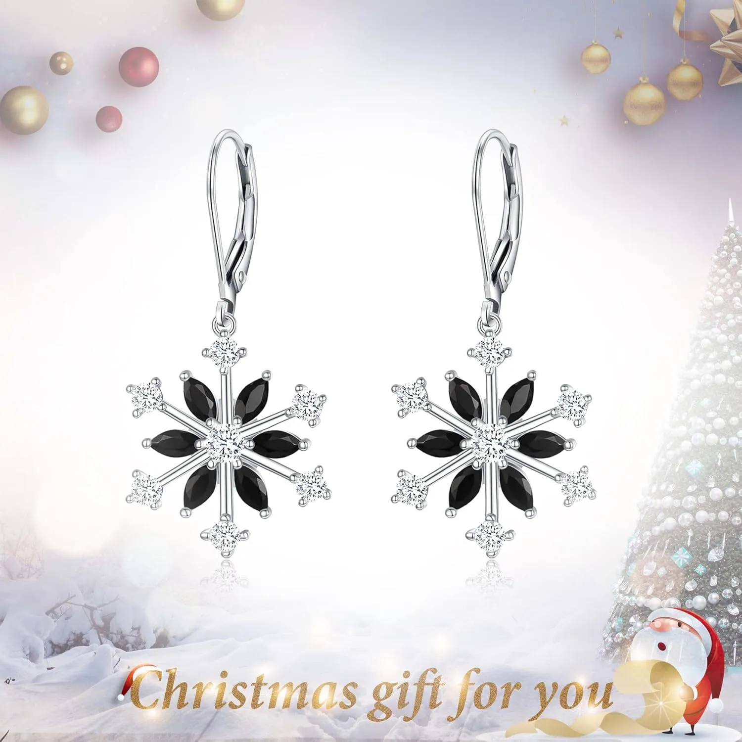 EVER FAITH Snowflake Jewerly Sterling Silver Winter Accessory Sparkle Cubic Zirconia Flower Leverback Earrings for Womens