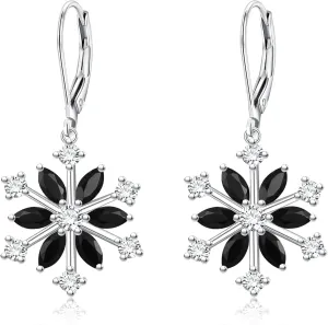 EVER FAITH Snowflake Jewerly Sterling Silver Winter Accessory Sparkle Cubic Zirconia Flower Leverback Earrings for Womens