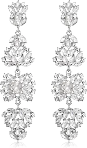 EVER FAITH Statement Dangle Earrings for Women, Costume Wedding Party Jewelry Marquise Crystal Cluster Bohemia Chandelier Long Earring