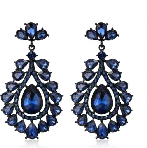 EVER FAITH Statement Earrings for Women, Costume Party Jewelry Art Deco Teardrop Crystal Pierced Chandelier Dangle Earring