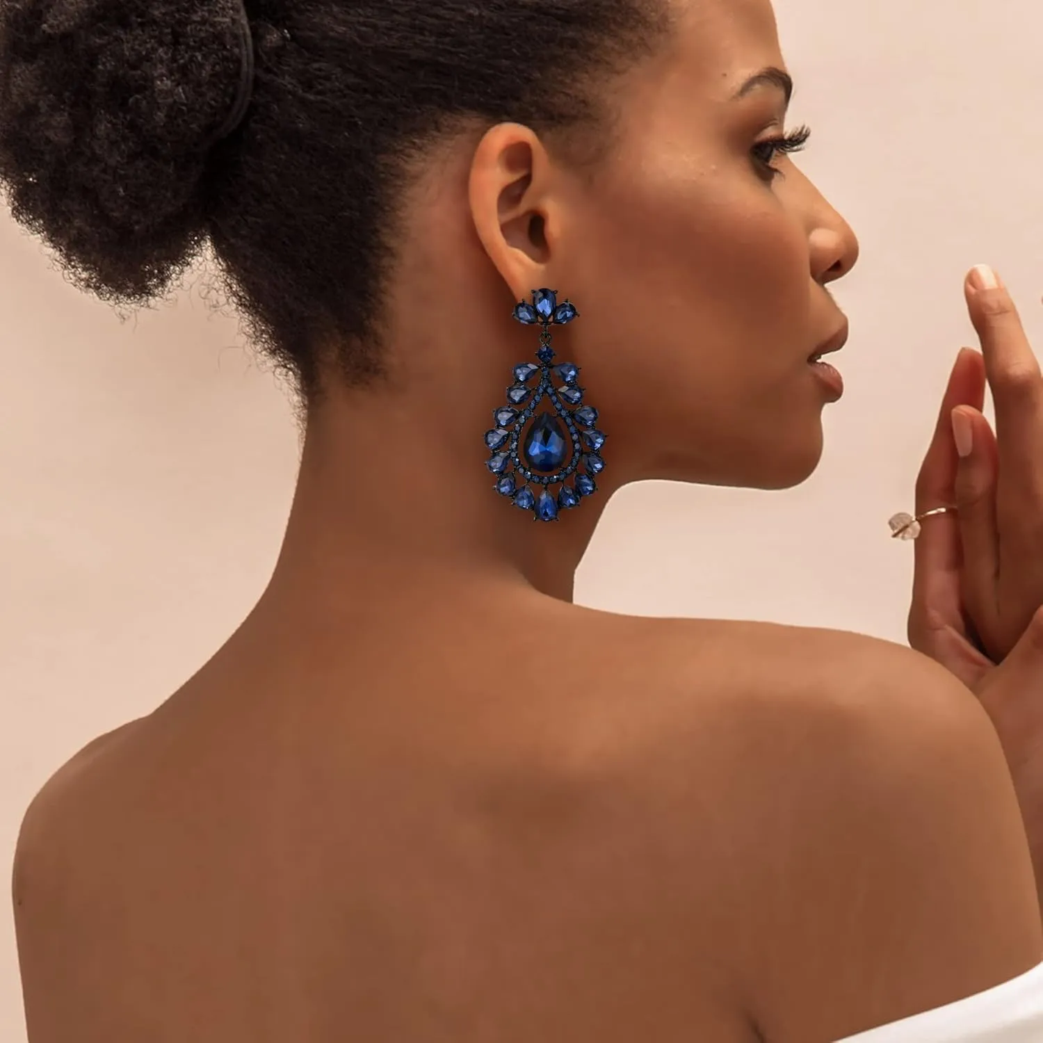 EVER FAITH Statement Earrings for Women, Costume Party Jewelry Art Deco Teardrop Crystal Pierced Chandelier Dangle Earring