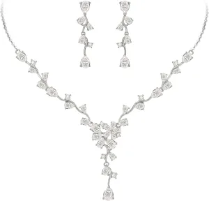 EVER FAITH Wedding Jewelry for Bride Bridemaids, Gorgeous White Cubic Zirconia Vine Filigree Flower Necklace Earrings Party Set for Women
