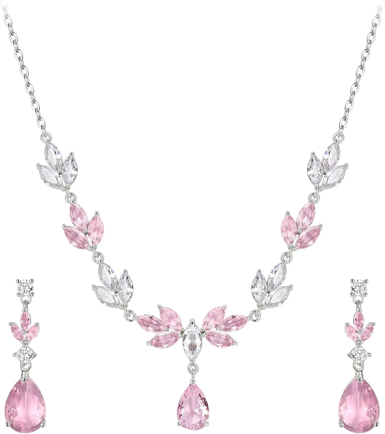 EVER FAITH Wedding Party Accessories for Women, Gorgeous Teardrop White Cubic Zirconia Necklace Earrings Set, Bridemaids Jewelry Set for Bridal