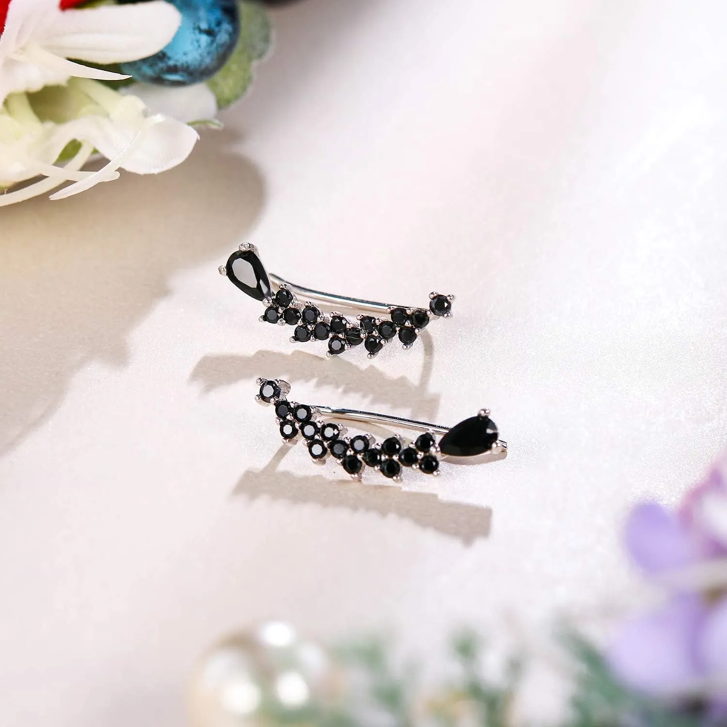 EVER FAITH Women's 925 Sterling Silver CZ Sweep Ear Pin Cuff Wrap Hook Earrings 1 Pair