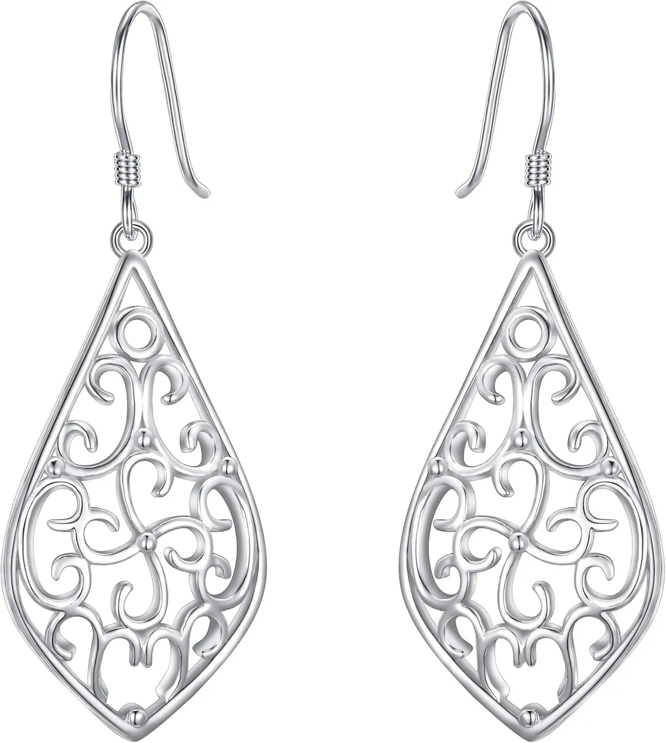 EVER FAITH Women's 925 Sterling Silver Vintage Floral Hollow Filigree Diamond-Shape Drop Hook Earrings