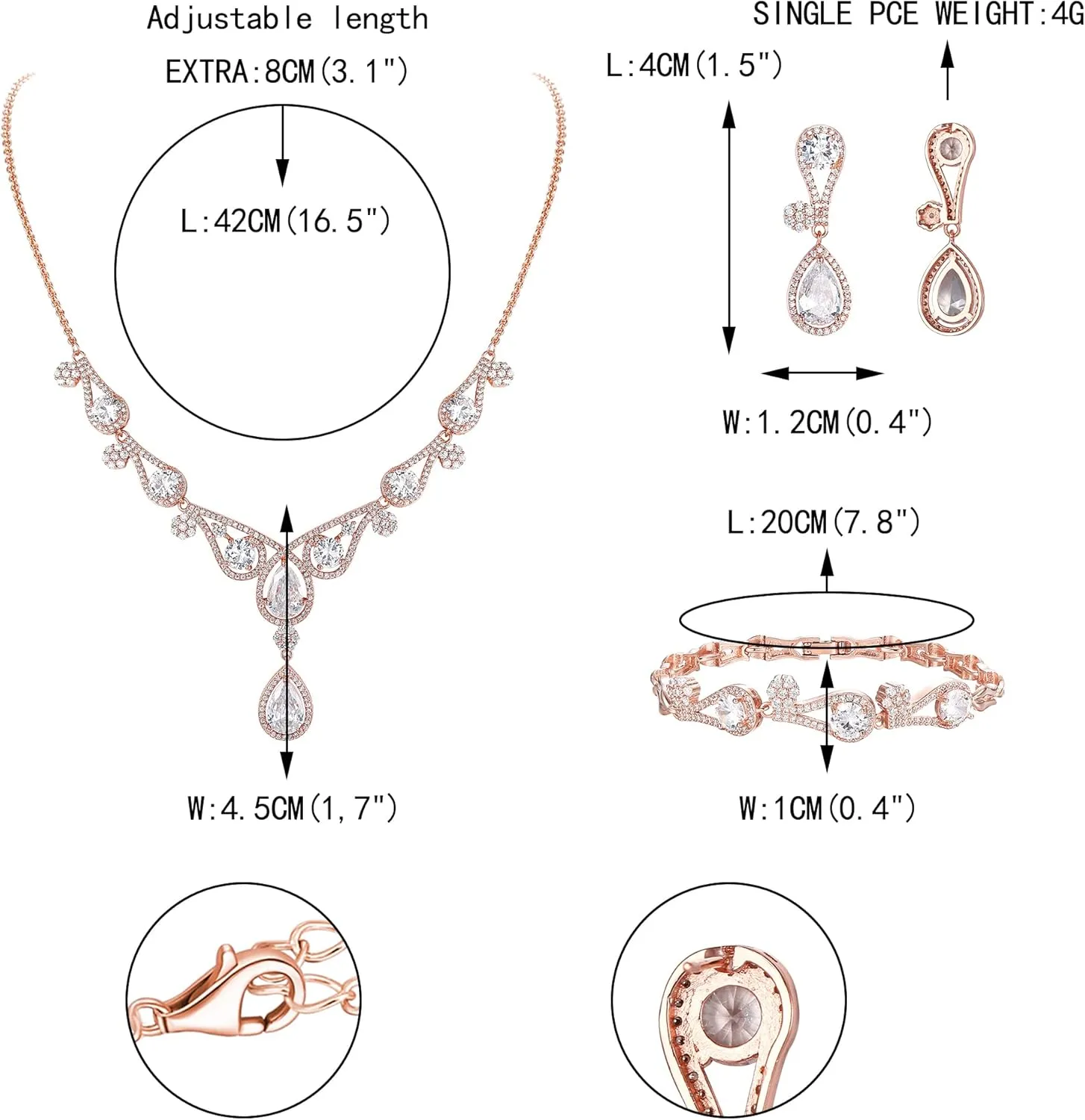 EVER FAITH Women's CZ Lots Hollow-Out Teardrop Necklace Earrings Bracelet Set Silver-Tone