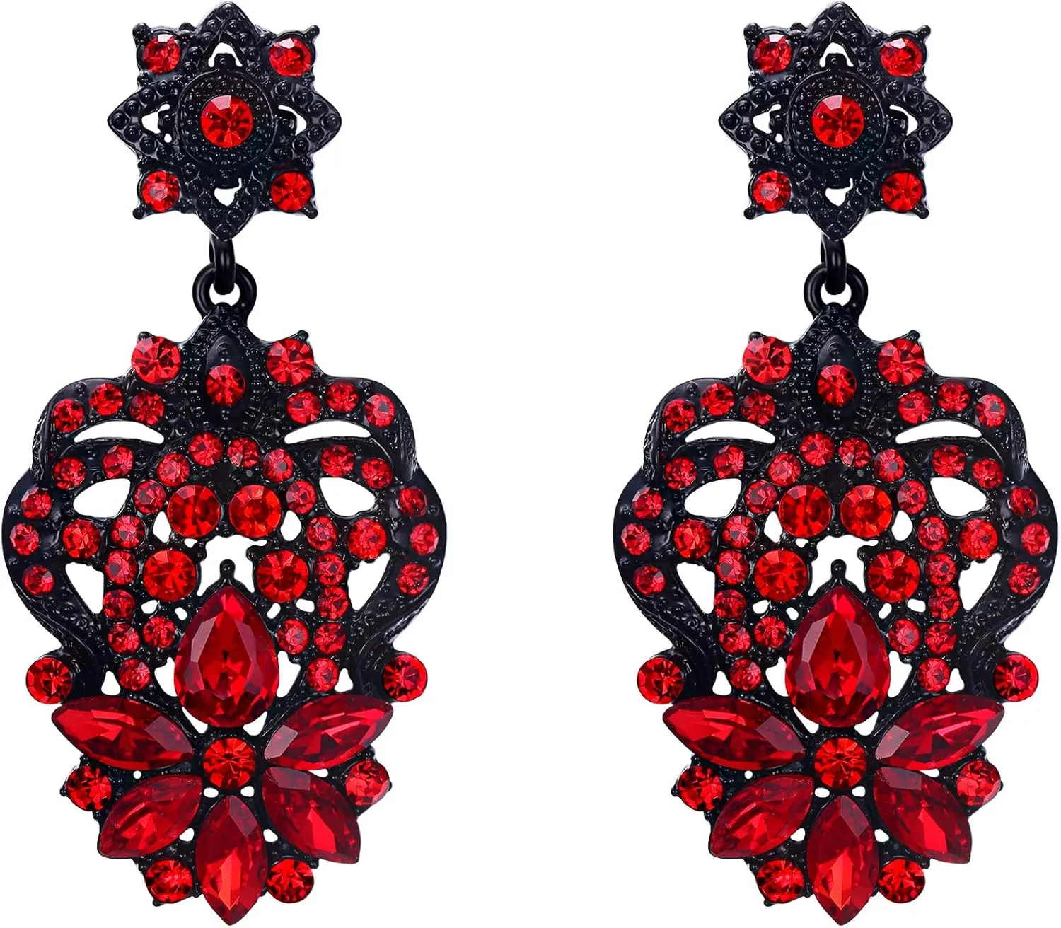 EVER FAITH Women's Marquise Austrian Crystal Art Deco Star Flower Cluster Prom Pierced Dangle Earrings