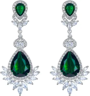 EVER FAITH Women's Wedding Jewelry Cubic Zirconia Marquise Teardrop Bridal Pierced Dangle Earrings Silver-Tone