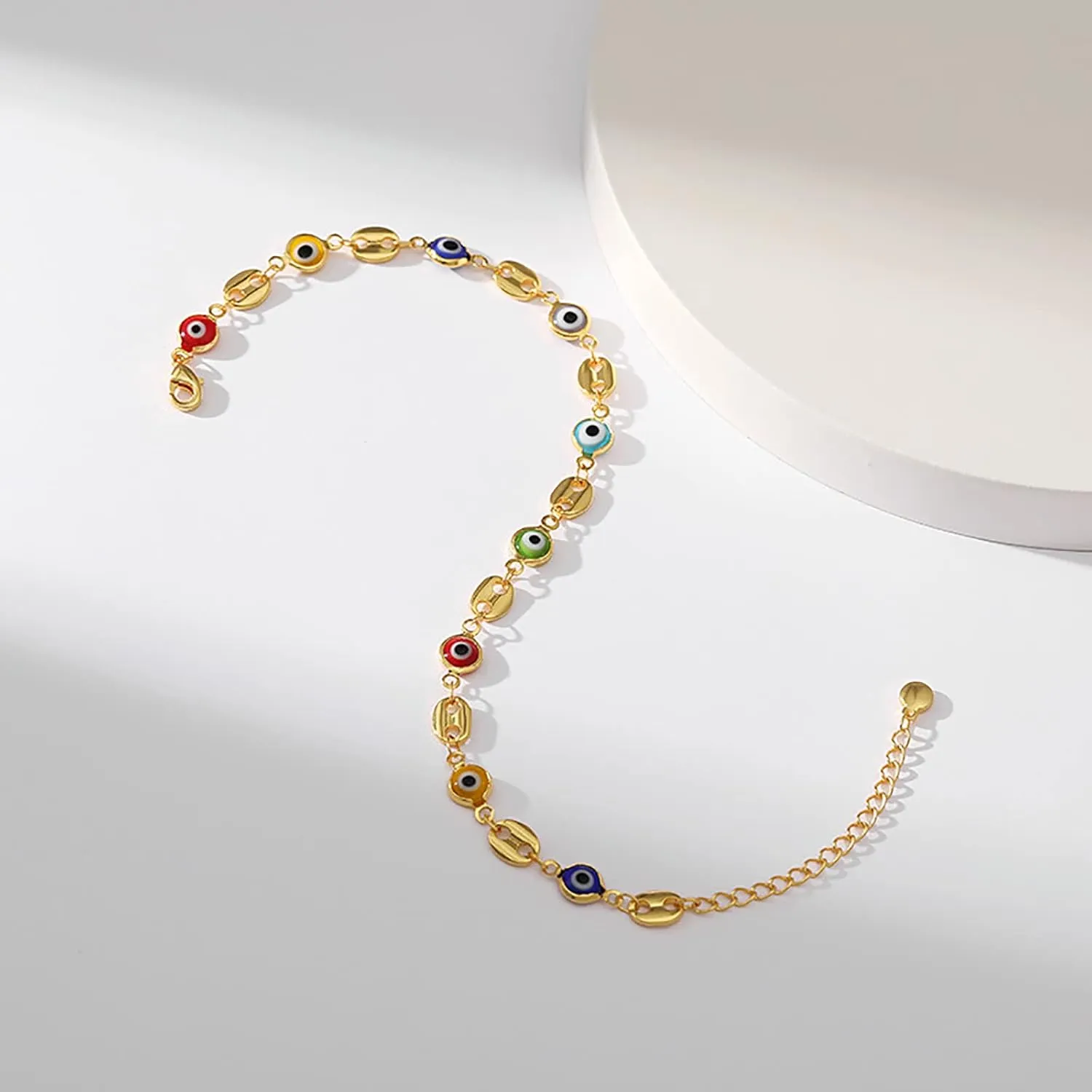 Evil Eye Anklets for Women 18 Gold Plated Dainty Evil Eye Pig Nose Gold Anklet Bracelets for Women Teen Girls, Adjustable, Handmade Anklets