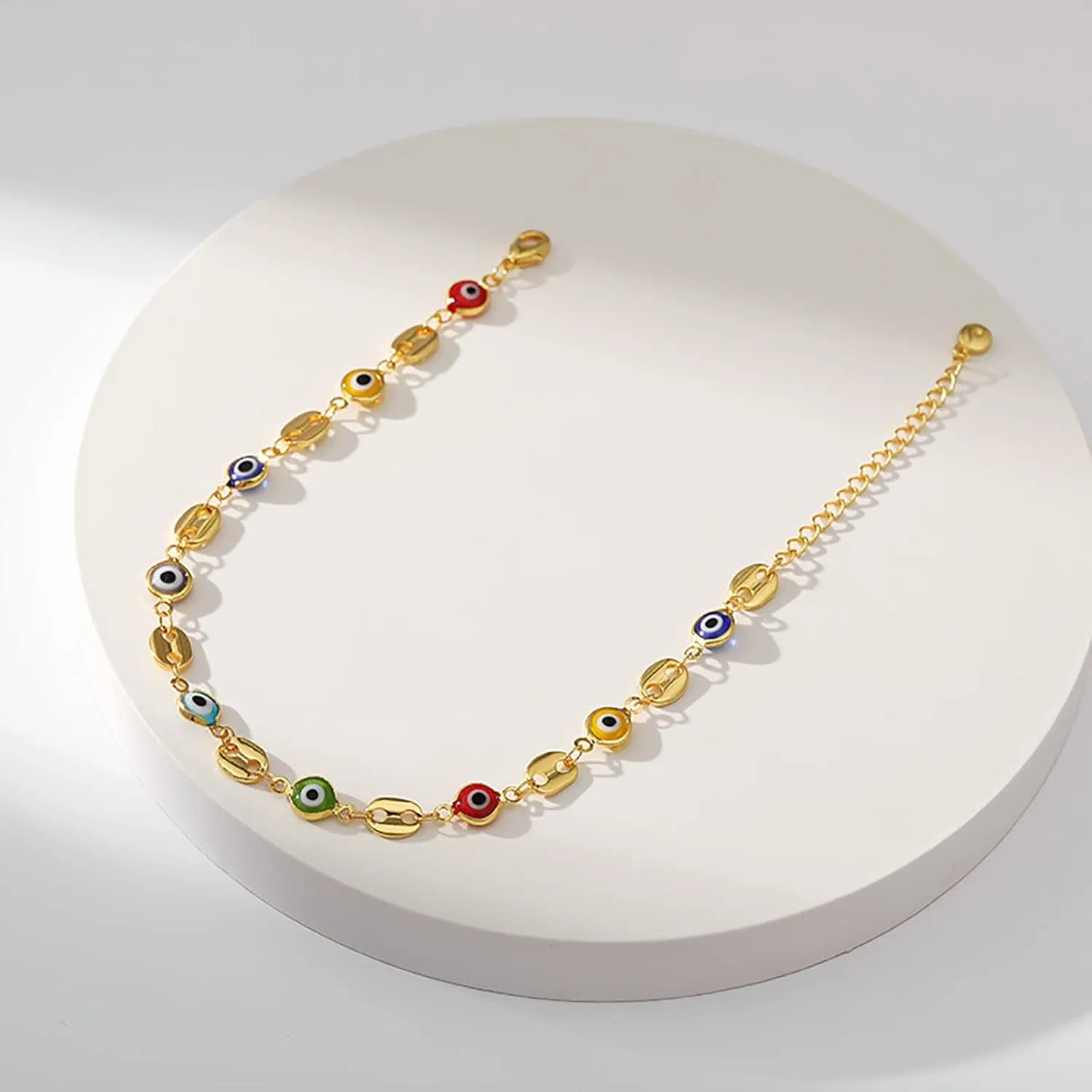 Evil Eye Anklets for Women 18 Gold Plated Dainty Evil Eye Pig Nose Gold Anklet Bracelets for Women Teen Girls, Adjustable, Handmade Anklets