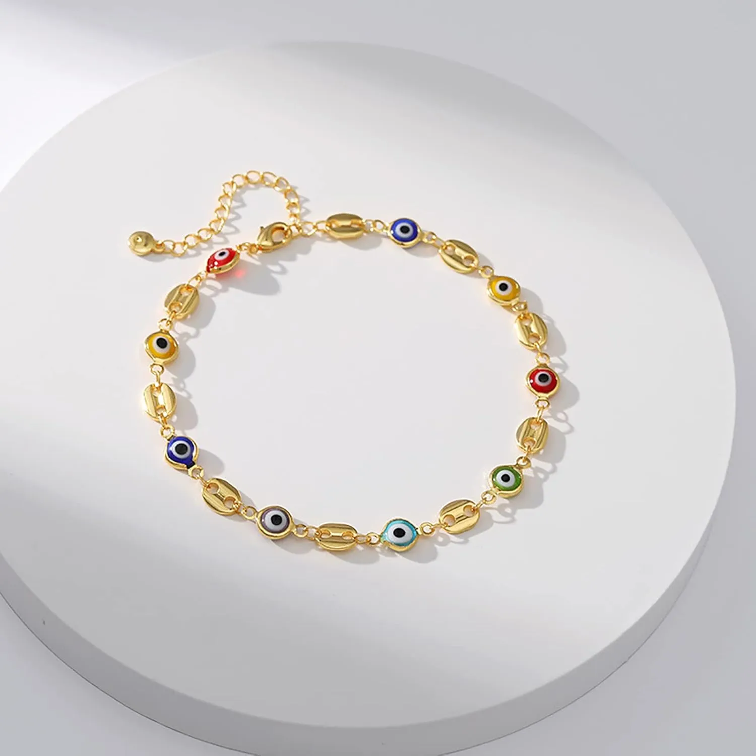 Evil Eye Anklets for Women 18 Gold Plated Dainty Evil Eye Pig Nose Gold Anklet Bracelets for Women Teen Girls, Adjustable, Handmade Anklets