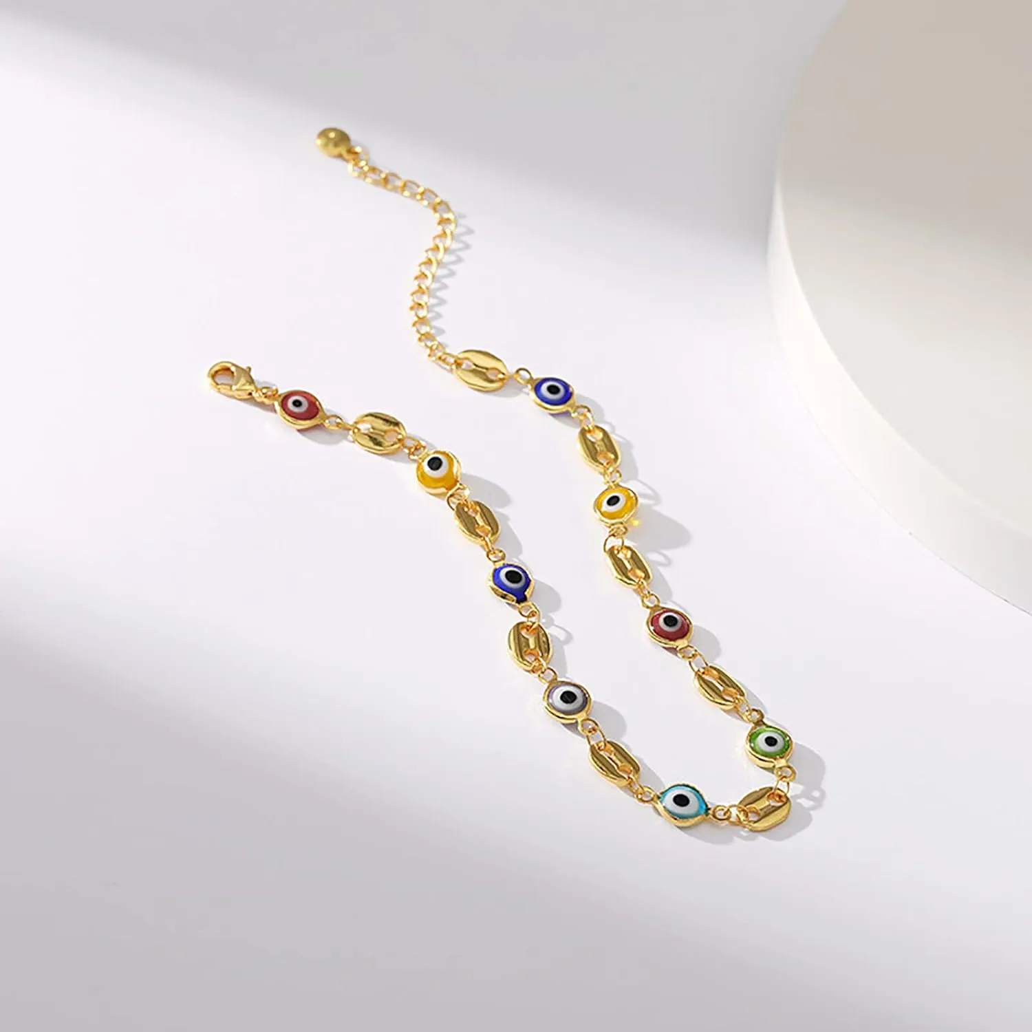 Evil Eye Anklets for Women 18 Gold Plated Dainty Evil Eye Pig Nose Gold Anklet Bracelets for Women Teen Girls, Adjustable, Handmade Anklets